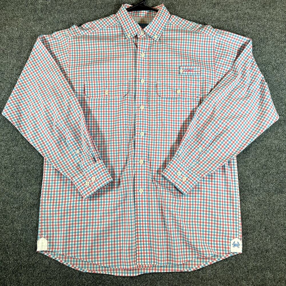Coast Pawleys Island Marika Fishing Shirt Men’s S Plaid Long Sleeve Performance